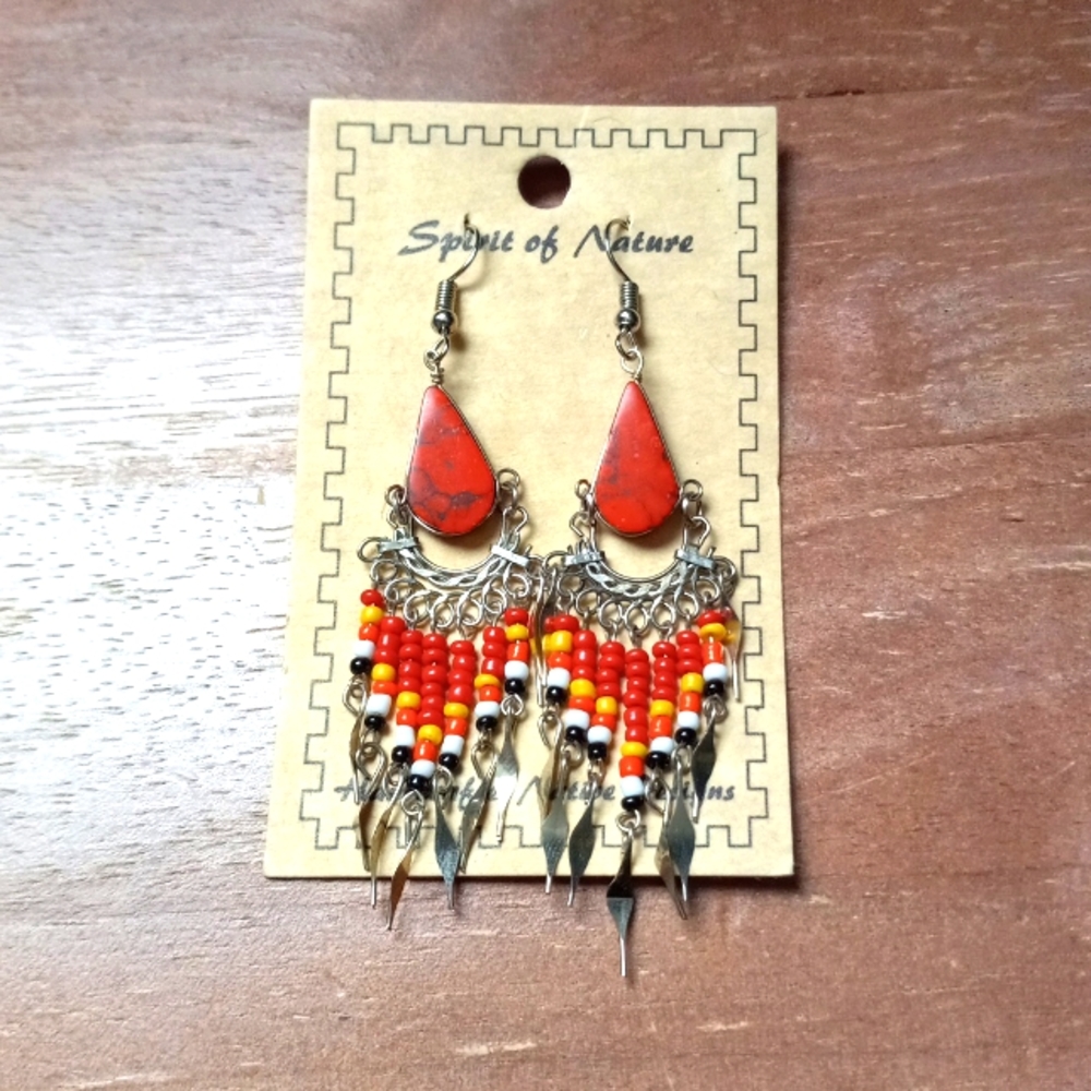 Red turquoise seed Bead earrings!